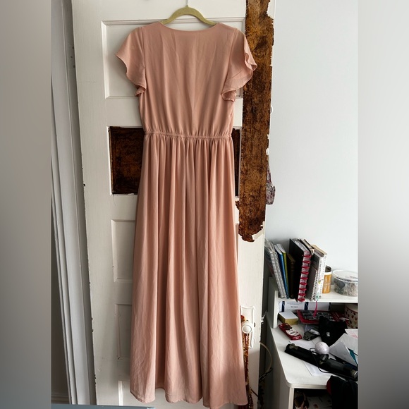 Lulus Lost in the Moment Blush Maxi Dress Bridesmaid Flutter Sleeve - Picture 6 of 6